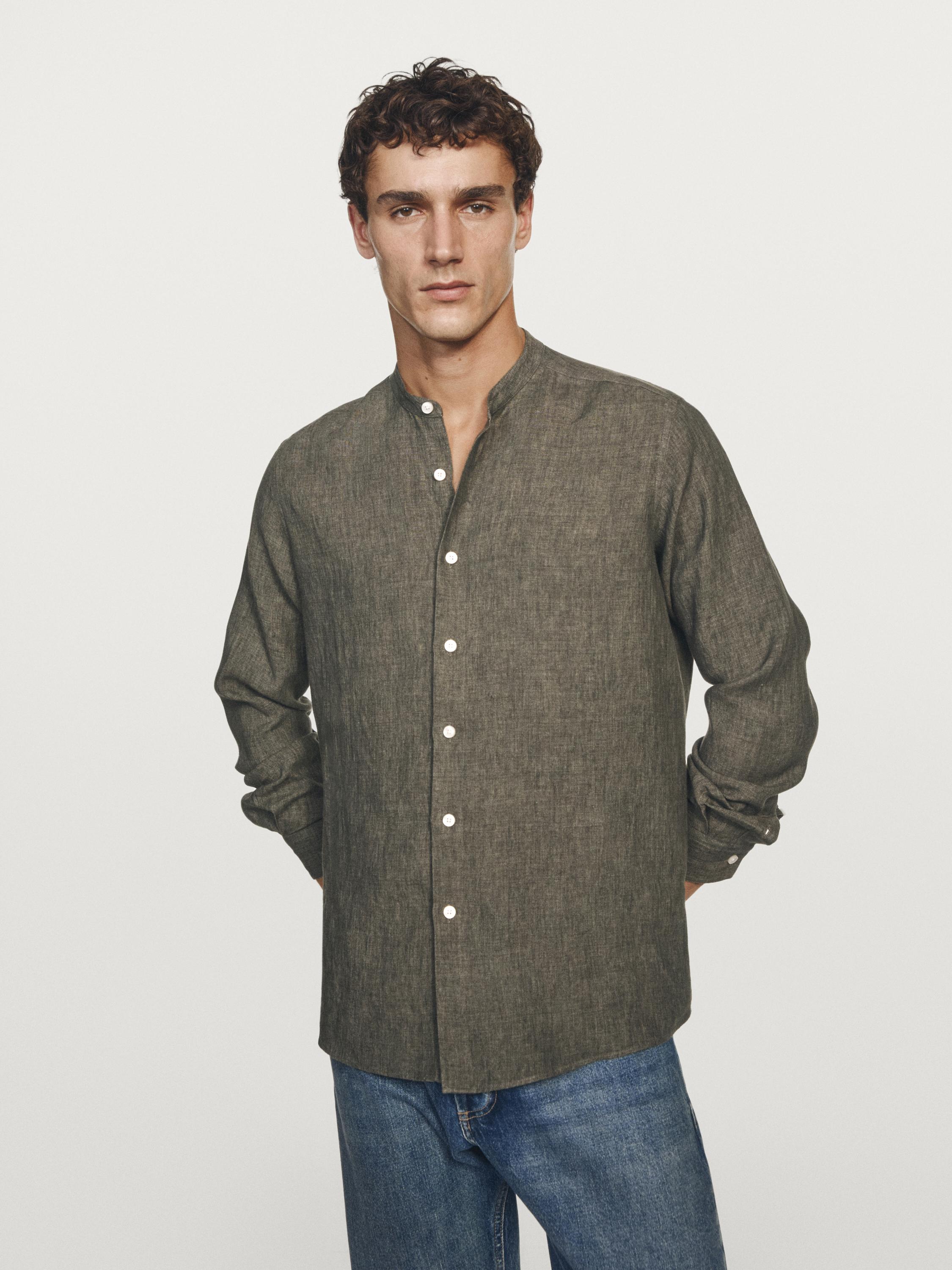 100% linen stand collar shirt